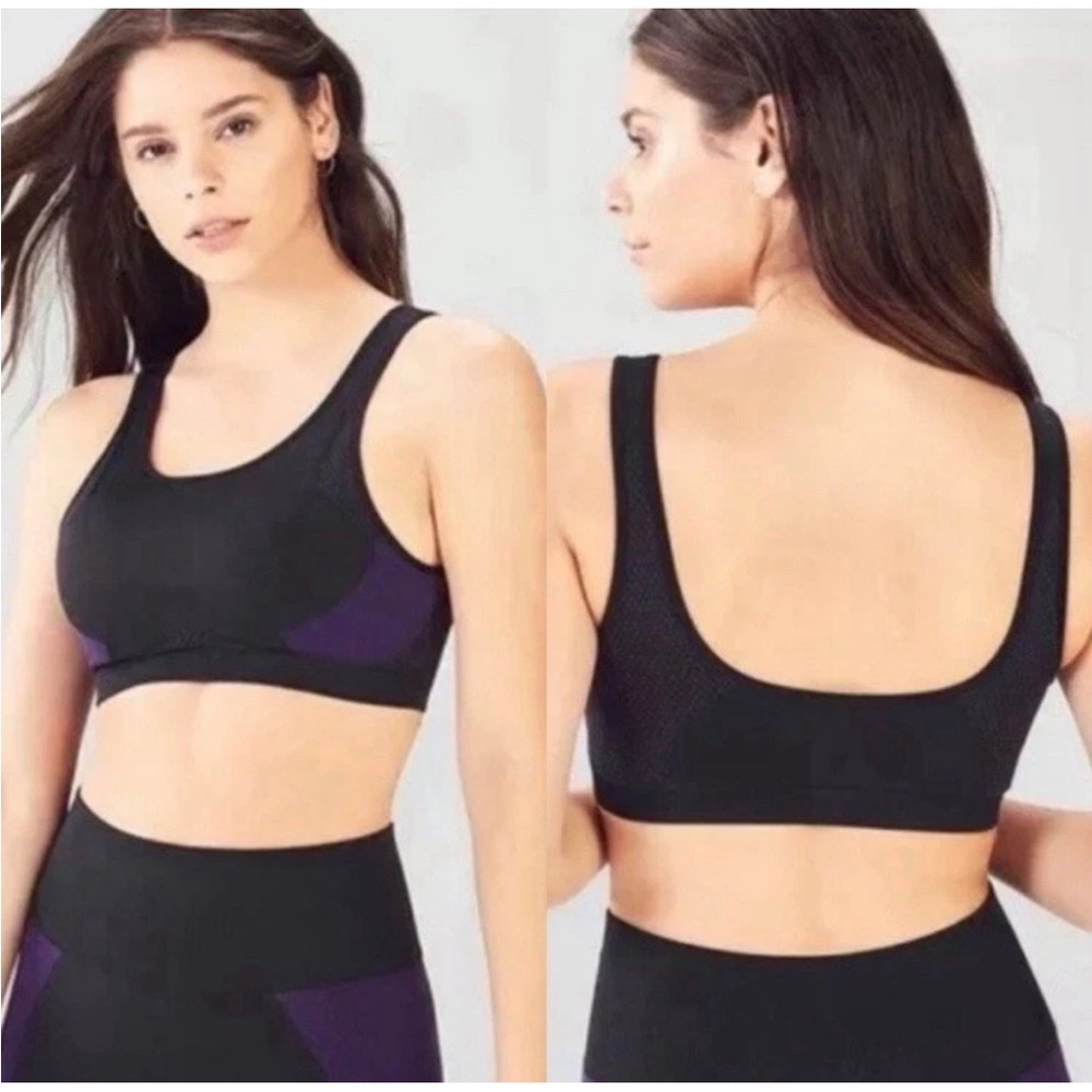 NWT Fabletics x Demi Lovato Erika Seamless Bra, Black & Purple, Size S